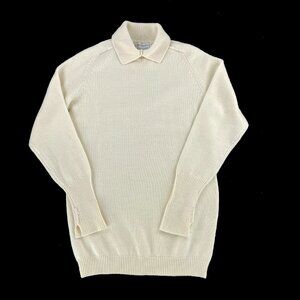Evan Picone 100% Lambswool Wool Collared Cream Vintage Sweater Womens M